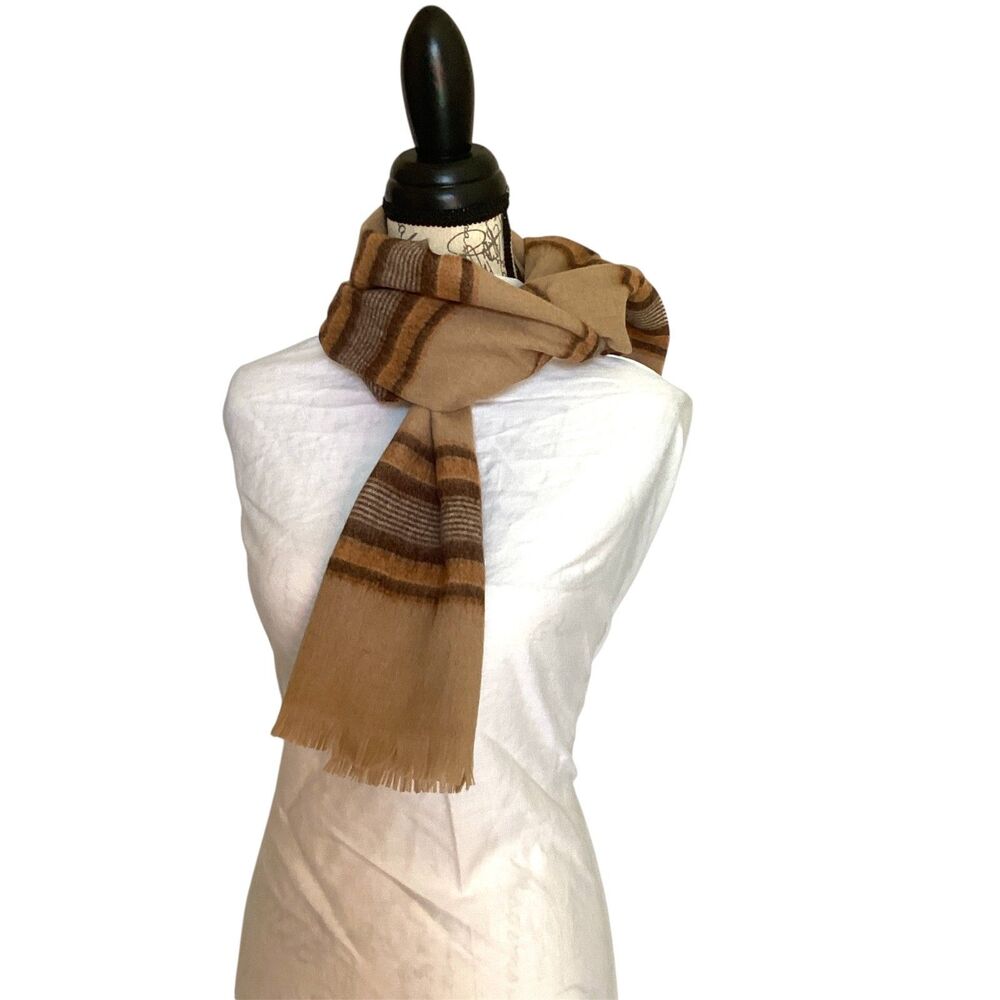 Soft brushed acrylic Brown Stripe Neck Warmer Scarf Vintage 80s abt 11 x 51